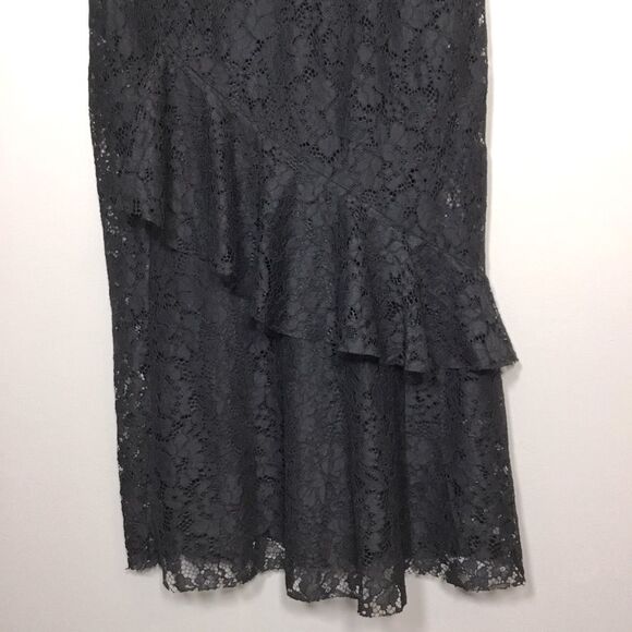 Formal black lace sleeveless dress with dress lining asymmetrical ruffle size M - Picture 4 of 11